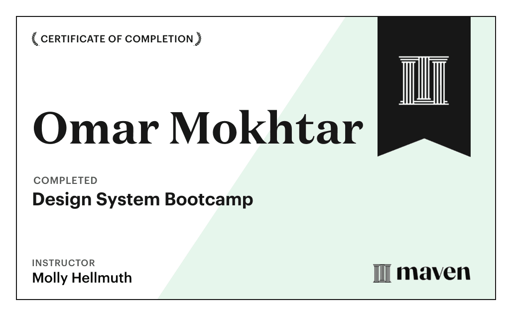 Design System Bootcamp certificate issued to Omar Mokhtar